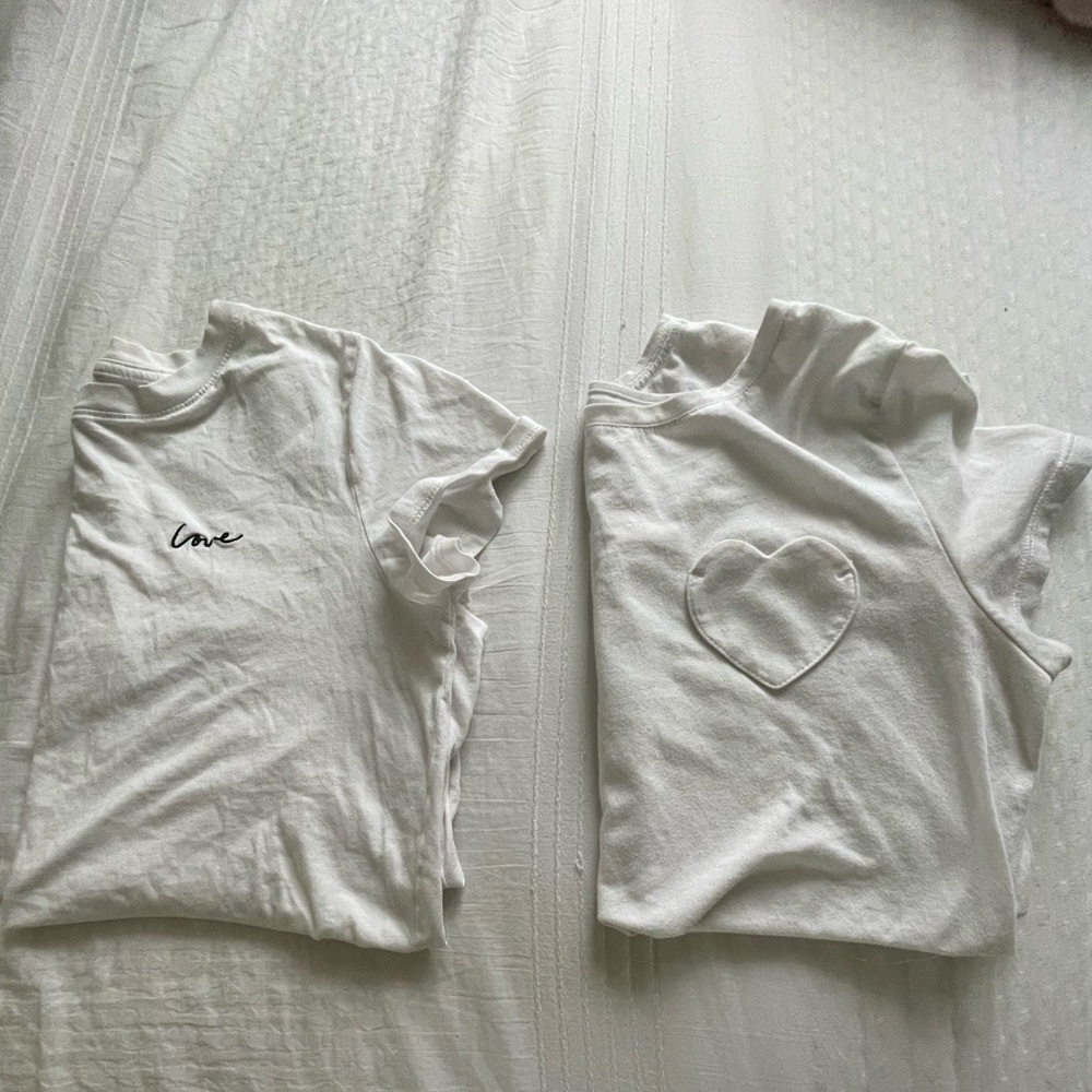H&M White Short Sleeve Tees with Heart and Love Designs